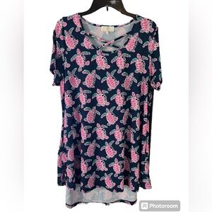 Simply Southern high low Navy turtle mini dress Size L  Side pockets